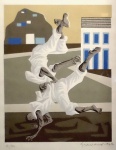 CLÓVIS GRACIANO,  Capoeira, litografia, 36 x 29cm, assinada, numerada 6/50, datada 1963. Bela e rara gravura.