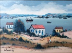 SYLVIO PINTO,  Marinha com Barcos e Casa, o.s.t., 30 x 40cm, assinado, década 70.