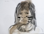 ÉLON BRASIL,  Menino do Xingu, técnica mista sobre papel, 50 x 70cm, assinado, sem moldura.