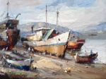 ALVARO LIMA, Barcos de pesca, o.s.t., 60 x 80cm, assinado no cie, sem moldura. Pintor radicado em SP, começou a expor a partir de 1986 (Julio Louzada, vol. 5)
