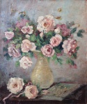 GERMANA DE ANGELIS, Vaso com rosas, o.s.t, 60 x 45cm, assinado, necessita restauro, sem moldura.