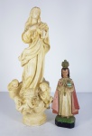 Arte Sacra - Duas imagens europeias em estuque sendo Jesus de Praga e Nossa Senhora Imaculada Conceição. Med. 37 e 20 cm.