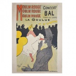 TOULOUSE LAUTREC - Litogravura colorida cartaz Moulin Rouge Concert Bal. Assinada com monograma na matriz, no c.i.e. ( lito off set)  Med. 71 x 51 cm