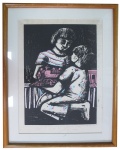 ZORAVIA BETTIOL. Composição com Meninos, Gravura com dedicatória, 65 x 46 cm., datado 88