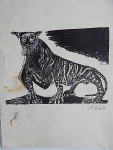 Hansen Bahia - Xilogravura (provavelmente P.I. Prova de Impressão X), assinado  "KH"no canto inferior direito e datado de 1960. Obra: "Fera", medindo:30 cm x 23 cm. Obra apresenta mancha de umidade.