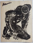 Hansen Bahia - Xilogravura assinada no canto inferior direito e datada de 1957  Obra: "Acorrentado", do Livro Navio Negreiro, medindo: 20 cm x 16 cm.  Obra colada em papel cartão.