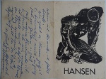 Hansen Bahia - Convite com Gravura "Escravo" do Álbum Navio Negreiro, com extensa carta , datada de 17/06/1959, escrita em alemão e com duas assinaturas de próprio punho de Hansen, do convite e da carta, medindo: 24 cm x 31 cm (convite aberto).