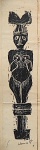 Hansen Bahia - Xilogravura original "Figura Feminina", assinada e datada de 1957, medindo: 42 cm x 12 cm. Apresenta amassados.