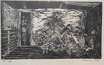 Hansen Bahia - Xilogravura original "Terreiro", assinada e datada de 1958, tiragem: 26/28,  medindo: 29 cm x 42 cm. Apresenta pontos de oxidação, obra sem moldura.