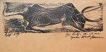 Hansen Bahia - xilogravura original, "Touro na arena",  assinada e datada de 1959, com dedicatória a Rolf,  medindo: 41 cm x 55 cm. Obra sem moldura, apresenta mancha de umidade.