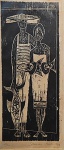 Hansen Bahia - xilogravura original, tiragem baixa: 11/20, "Casal de pescadores" , assinada e datada de 1958, medindo: 70 cm x 31 cm. Obra sem moldura, apresenta restauro na parte de trás com fita adesiva.