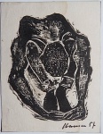 Hansen Bahia - Xilogravura assinada no canto superior esquerdo.  Obra: "Acorrentado", do Livro Navio Negreiro, medindo: 20 cm x 16 cm.  Obra colada em papel cartão.