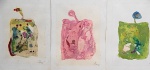 IIsabel Pons -  3 Técnica mista sobre cartão, assinadas no canto inferior direito, medindo: 33 cm x 25 cm (cada). Obras sem moldura. Em anotações do artista, Pons intitulou as obras em  "Trilogie" (Trilogia em Alemão), e  presenteou Hansen Bahia.