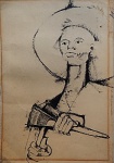 Assinatura não identificada - Desenho sobre cartão, assinado e datado de 1974, medindo: 50 cm x 36 cm. Obra sem moldura.