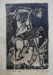 Bertha Bonart - Xilogravura original em papel de arroz, assinada e intitulada: "Mulher Forte", datada de 1957. Obra sem moldura, medindo: 48 cm x 32 cm. Apresenta pontos de oxidação.