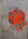 Artista não identificado - Técnica mista sobre cartão, assinada e datada de 1970, medindo: 55 cm x 43 cm. Obra sem moldura.