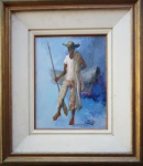 Gentil Corrêa - Óleo sobre tela, "Pescador", assinado no canto inferior direito e datado de 1987, medindo: 35 cm x 28 cm. Obra com moldura: 61 cm x 53 cm.