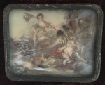 Escola Europeia (Século XVIII/XIX) "Figuras a beira do Lago", esmalte sobre placa de marfim, 4 X 5 cm.