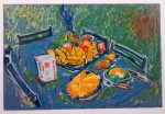 Lamartine Leite - Gravura - Titulo Café da manhã  assinatura CID - Medidas 48,5 x 66 cm