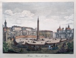 A. Moschetti - Roma Piazza del Popolo - Gravura em Metal água tinta - Medidas 41 x 54 cm