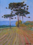 Rene Tomkzac - Paisagem com pinheiros - Óleo sobre tela - Medidas 40 x 30 cm - assinado