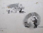Esboço para Charge de Pierre Dalbert (França) - Aguada - Medidas 20 x 25 cm - Armação com Passepartout