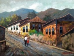 Assinatura não identificada - Casario - óleo sobre tela - Medidas 50 x 70 cm - Assinado no cid