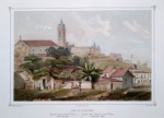 ADOLPHE D'HASTRELIGREJA DA LAPA E CONVENTO DE SANTA TERESA PERTO DO PASSEIO PÚBLICO litografia aquarelada31 x 45 cm1847Adolphe dHastrel, pintor francês, nascido em 1805, artista de talento, esteve em 1840 no Rio de Janeiro no círculo da corte imperial, sendo um protegido do Príncipe de Joinville. Aproveitou sua longa estadia na cidade do Rio de Janeiro para executar retratos imperiais, lindas paisagens da cidade a ser litografados em Paris e reunidos num álbum o famoso Panorama, tomado de cima do Corcovado, sendo hoje considerado mais raro que o próprio álbum. Reproduzido nos livros "Brasiliana", Itaú, à p. 208-209 e Borba de Moraes, I. à p. 394.