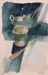 Ana Gonzalez - Aquarela - Medidas 30 x 15 cm - assinado e datado de 1983