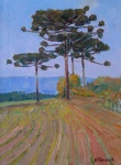 Rene tomkzac - Paisagem com pinheiros - Óleo sobre tela - Medidas 40 x 30 cm - assinado