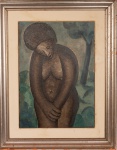 ANTONIO GOMIDE - "Figura feminina", óleo sobre madeira, assinado no canto inferior direito. Med.: 70 x 50 cm.