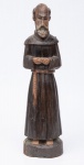 ARTE POPULAR - Escultura em madeira de lei esculpida à mão, representando São Francisco de Assis. Med.: 60x16x15 OBS: falta esplendor, pássaro na mão e no ombro. Apresenta marcas do tempo.