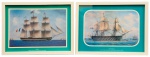 Par de gravuras representando os navios , Nérée veleiro francês e a fragata espanhola Alegret . Med: 0,18 x 0,30 cm.( Cada )