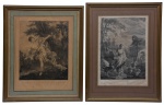Lote constando de duas gravuras sendo uma " La Jeune  Bergere " Silvie Fuit Loup a Blessé " . Med:.  0,60 x 0,50 cm.