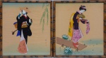 Lote constando dua pinturas Japonesa sobre seda assinadas  C.I.D e C.I.E representando Queixas .Med:. 0,45 x 0,40 cm. Em moldura de Bambu.