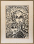 PEDRO FREDERICO -  Mãe e filho Nanquim, sobre papel. A.C.I.D. Datado de 1968. Med.: 68 x 48 cm.