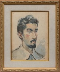 Assinatura não decifrada - Estudo rosto masculino guache datado de 1951 . Med: 0,37 x 0,27 cm.