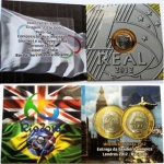 AV2101 - Folder com moeda de 1 Real - Entrega da Bandeira Olimpica - 2012 - Brasil - FC
