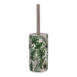 Escova sanitária desmontável com suporte em porcelana com desenhos de folhagens em belo tom verde. Medida 31cm altura.