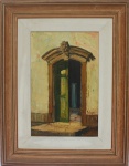 NELSON - OST - assinado - "Porta" - Moldura em madeira nobre entalhada -  ME:65 cm x 50 cm; MI: 40 cm x 27 cm