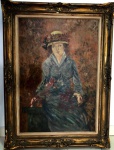 Assinatura não identificada - Pintura Europeia, figura feminina, óleo sobre madeira, assinado no C.I.D. Obra med. 70x60cm.