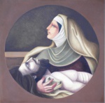 Paulo Neves - Quadro óleo sobre tela 84x84cm - Maria e Jesus com moldura, um dos raros quadros desse artista pernambucano com este tema religioso.