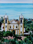 José Claudio - Quadro óleo sobre tela 60x80cm igreja de Olinda com vista do mar ao fundo, artista catalogado no Anuario Pernambucano de Arte 2014