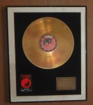 Disco de Ouro conferido aos Engenheiro do Hawaii com placa dedicatória com letras em ouro, pela música " O Papa é Pop". Emoldura sem o  Vidro. Med. 46cm x 57cm. Com a moldura