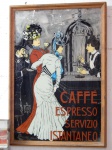 V. Ceccanti- Milano Quadro com moldura  em madeira,  cena espelhada  com dizeres CAFFE ESPRESSO SERVIZIO ISTANTANEO  (desgastes) 40 x57 cm