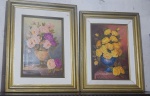 Lote com dois quadros  emoldurados:  ost ,  sem assinatura, temática floral  . (desgastes) Med.64 x48 cm