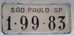 PLACA ANTIGA DE COLEÇÃO - 1-99-83 . SP - SÃO PAULO