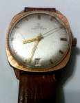 relógio de pulso marca YEMA, masculino á corda, 17 rubis, calendáario , pulseira de couro. funcionando