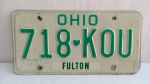 Placa de Carro Temática OHIO FULTON, U.S.A., Original e Antiga, aprox. 30,5 x 15,5cm, Alto Relevo, chapa metal, conforme fotos, marcas do tempo
