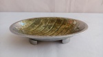 Saboneteira Reportando Forma de Banheira/Folha, bronze c/ banho níquel; aprox. 14 x 8,5 x 3cm, banho com desgastes, conforme mostra as fotos